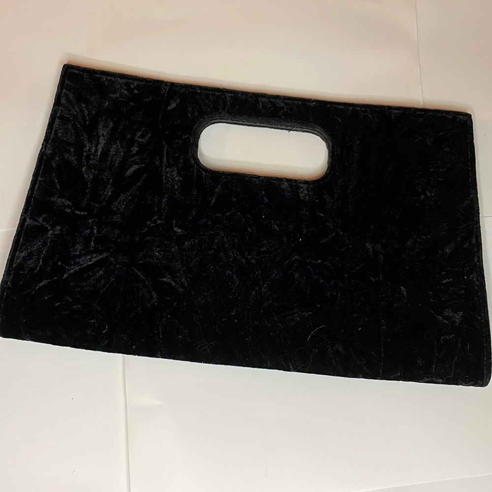 Large black crushed velvet clutch